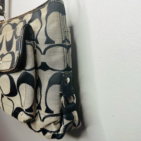 COACH Black Grey C Monogramed Shoulder Purse Crossbody Hand Bag - Picture 9 of 13